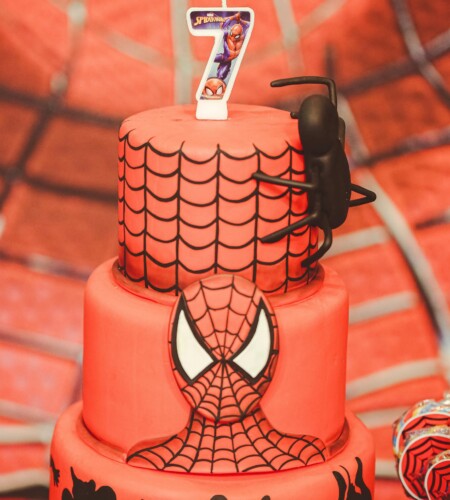 A vibrant Spider-Man themed birthday cake perfect for celebrations.